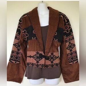 Flashback Western Boho Cropped Tapestry Jacket Vintage Corduroy Patchwork Blazer